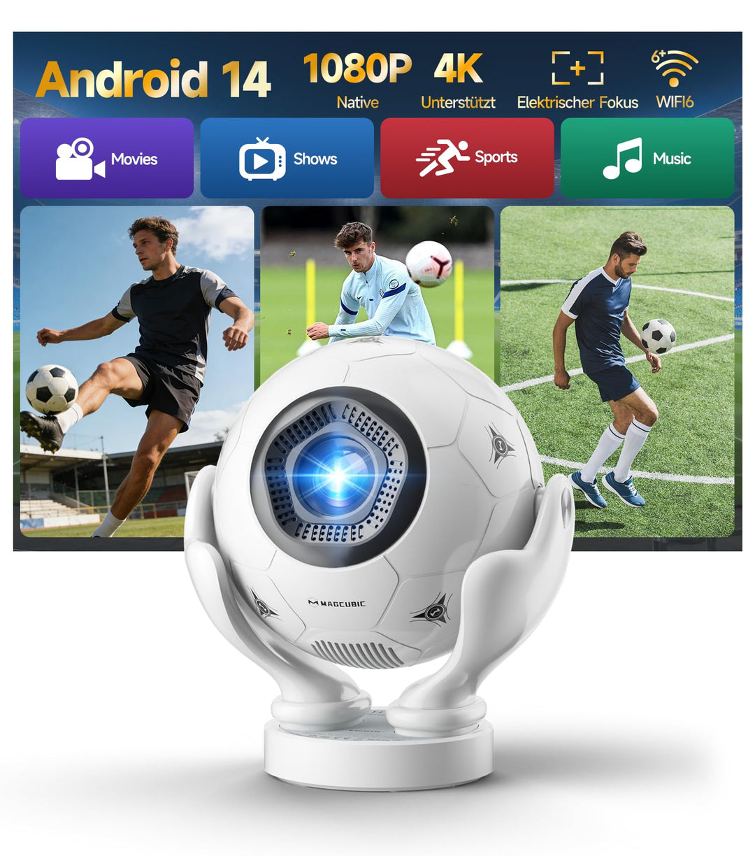 Mini Beamer, Magcubic Smart Projektor 4K Unterstützt, 1080P Native 400 ANSI weiss, weiss