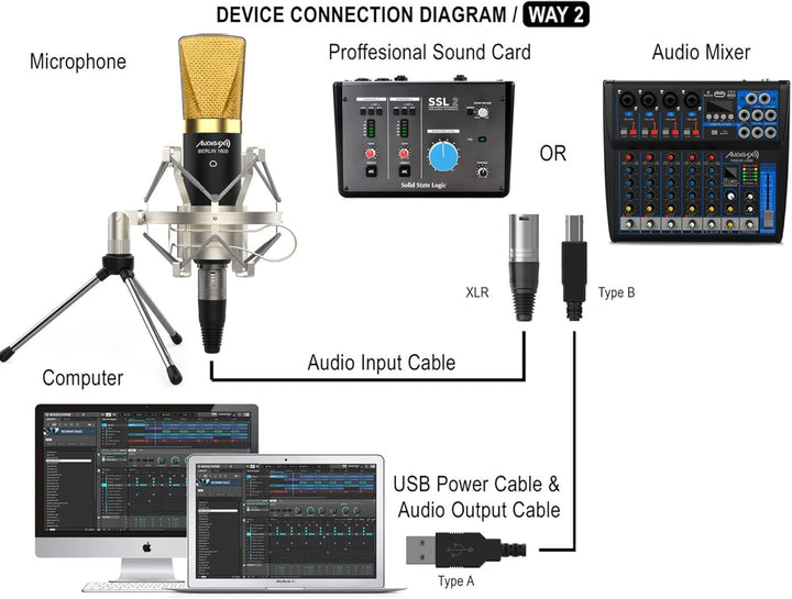 Audibax Berlin 1800 Gold Pack Micrófono Studio Gran Diafragma