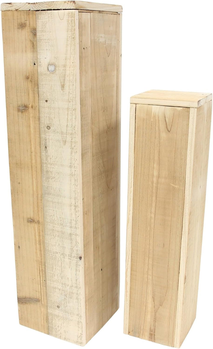 Dekoleidenschaft 2X Dekosäule Rustikal aus recyceltem Holz, 60 + 79 cm hoch, Holzsäule, Podest, Blum