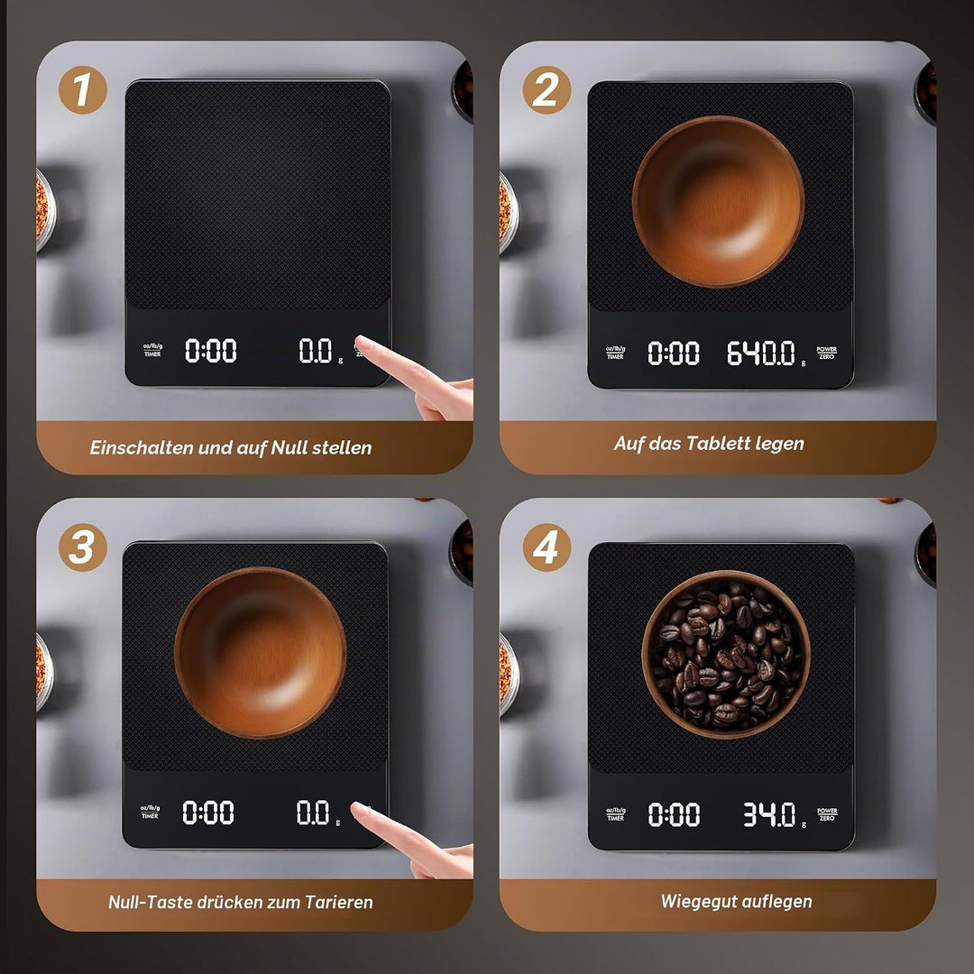 Digitale Kaffeewaage mit Timer - Type C Wiederaufladbare Espresso Waage mit Automatischer Tarierung,