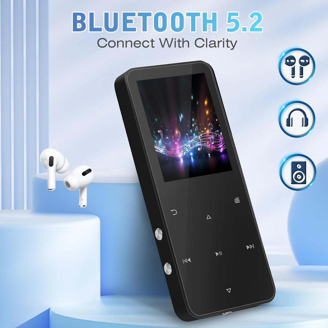 MP3 Player 32GB, MP3-MP4-Player mit Bluetooth 5.2 Schwarz, Schwarz