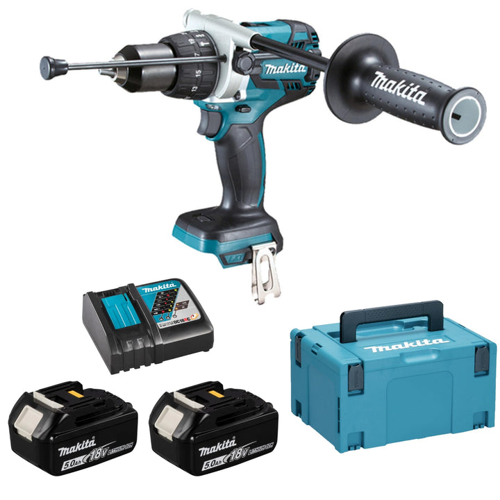 Makita DHP481RTJ Akku-Schlagbohrschrauber 18 V / 5,0 Ah, 2 Akkus + Ladegerät im MAKPAC Ladegerät im
