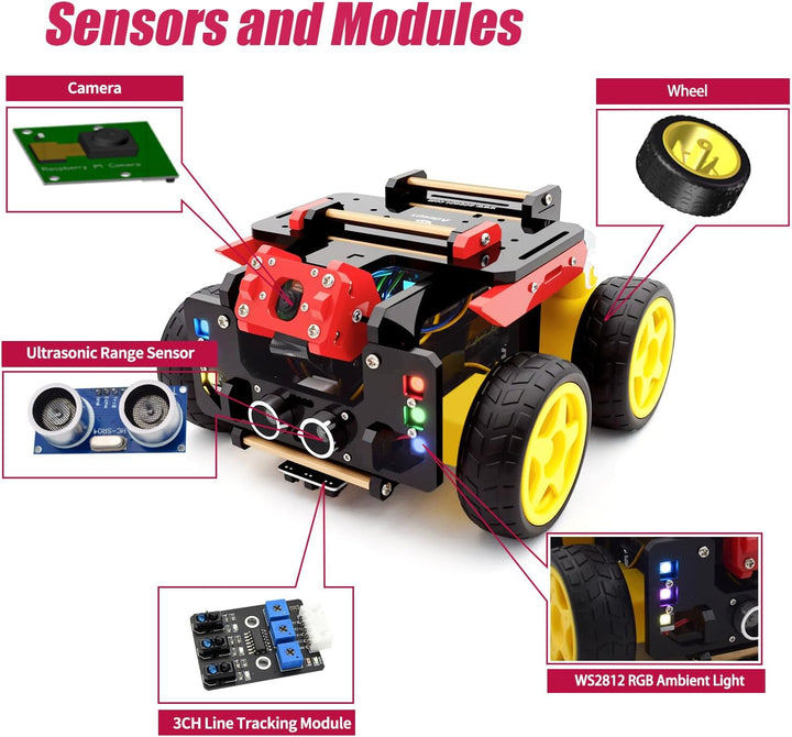 Adeept AWR 4WD WiFi Smart Robot Car Kit for Raspberry Pi 4/3 Model B+/B/2B, DIY Robot Kit for Kids a