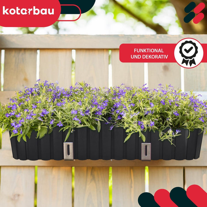 KOTARBAU® Blumenkasten für Balkon, 60 x 14 x 13 cm, Balkonkasten, Anthrazit 60 x 14 x 13 mm 4er Set