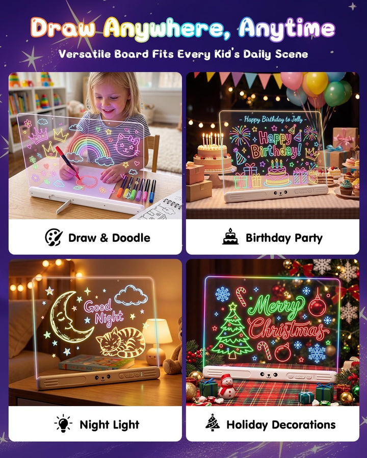 LED Zeichenbrett, Wiederaufladbares Leuchtendes LED Zeichentafel für Kinder mit 7 Farbmodi &amp; Einstel