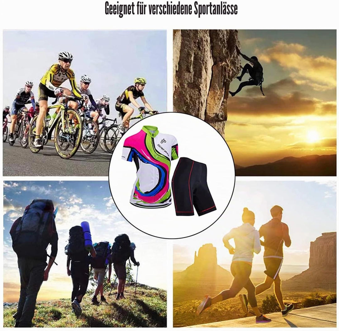 Damen Atmungsaktiv Schnelltrocknend Fahrradtrikot Set, Outdoor Kurzarm Radsport-Shirt + 3D Gel Gepol