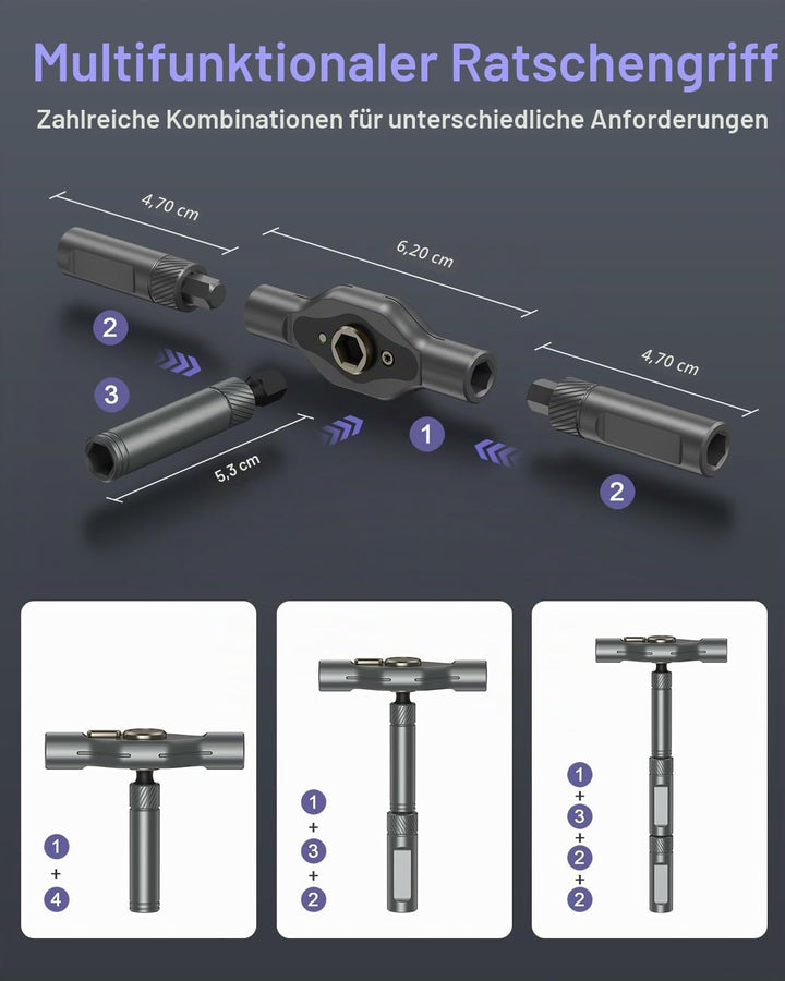 34-in-1 Ratschenschraubendreher Set, Magnetisches Schraubendreher Set mit Abnehmbarem Griff, 58-Zahn