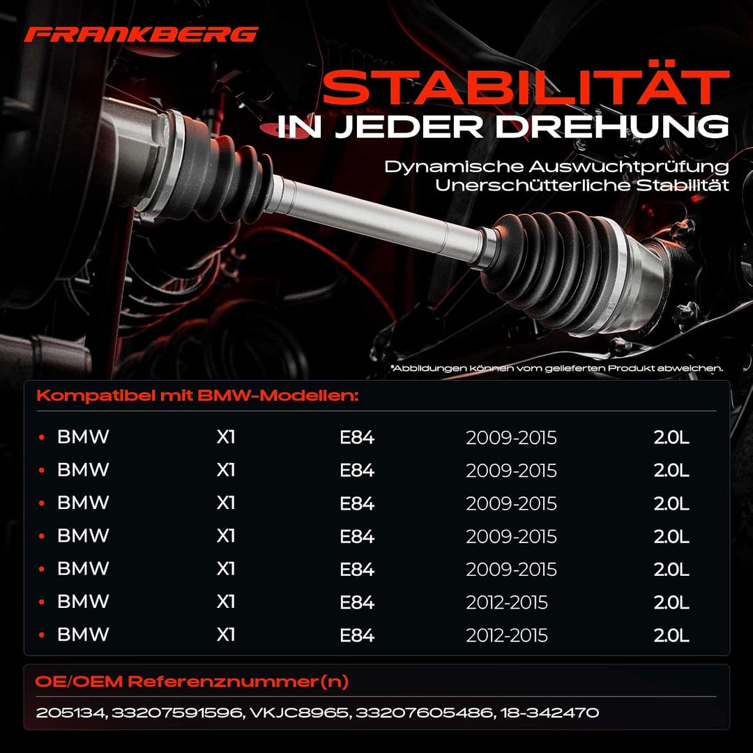 Frankberg 1x Antriebswelle Hinten Rechts Kompatibel mit X1 E84 sDrive16d sDrive18d sDrive20d xDrive1
