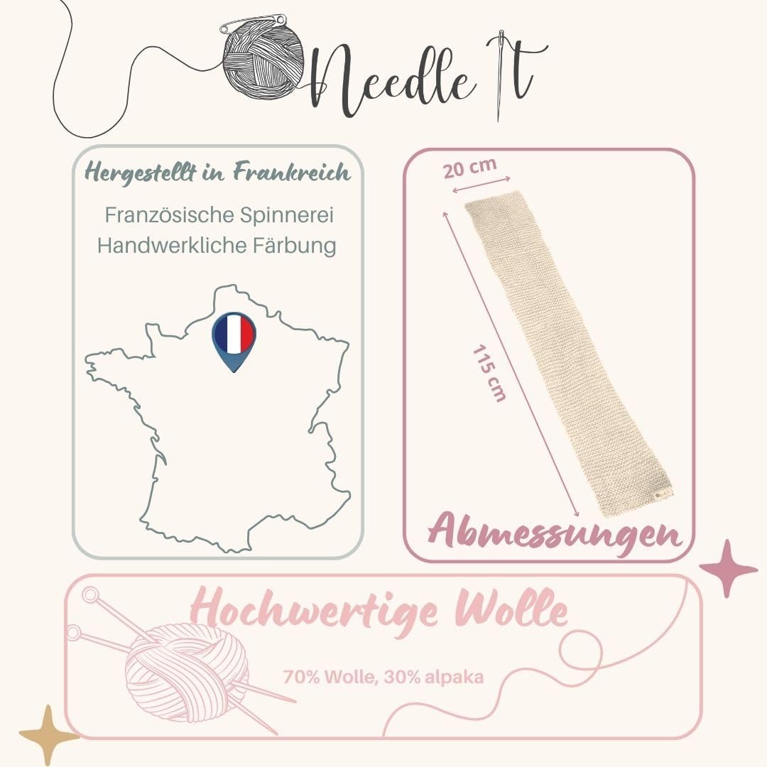 Komplettes Strickset für Anfänger mit Stricknadeln - Strickschal aus Wolle - Geschenkidee (Hellbeige