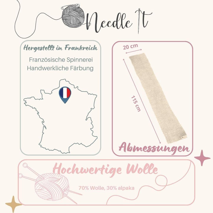 Komplettes Strickset für Anfänger mit Stricknadeln - Strickschal aus Wolle - Geschenkidee (Hellbeige