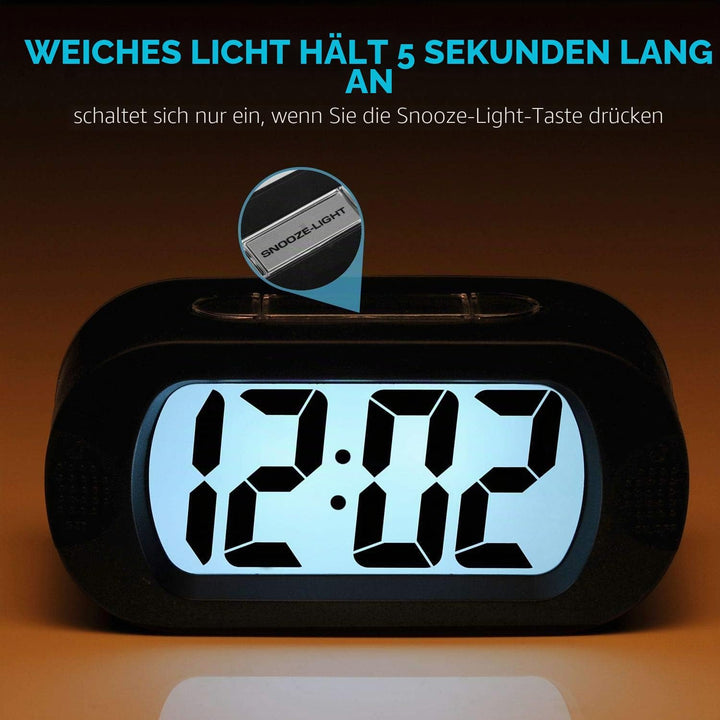 Plumeet Einfach Einzustellen, Grosser Digitaler LCD-Reisewecker, Mit Schlummermodus und Nachtlicht,