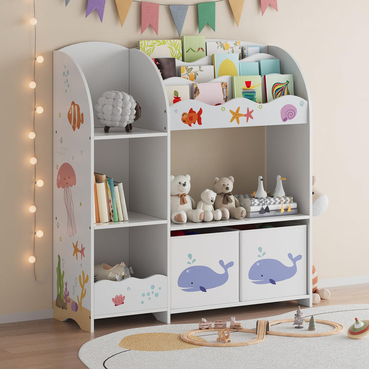 [en.casa] Kinderregal Lysekil Bücherregal für Kinder mit 2 Aufbewahrungsboxen Spielzeugregal 100 x 9