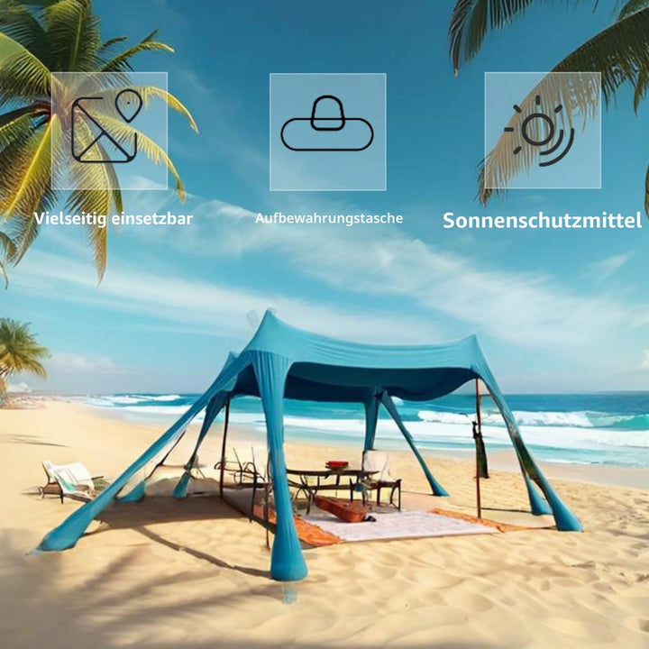 Strandzelt, Sonnenschutz Strand, grosses Outdoor-Sonnenschutzzelt für 6 bis 8 Personen, UV-Schutz fü