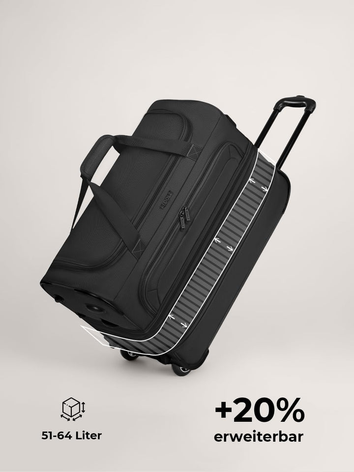 REDOLZ 2-Rollen MEDIUM Trolley-Reisetasche | Volumen mit Dehnfalte erweiterbar von 51 auf 64 Liter |