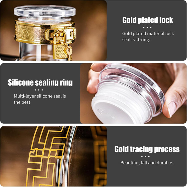 Glas Weinfass mit Hahn, Whisky Dekanter Set mit Ständer, Fassförmiger Getränkespender aus Glas 3-5L,