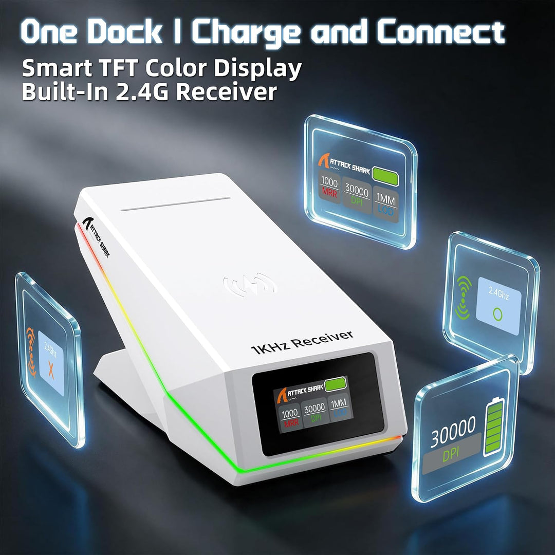 ATTACK SHARK X11 PRO V2 Kabellose Gaming Maus mit TFT Dock, Schwarz Weiss A, Schwarz Weiss A