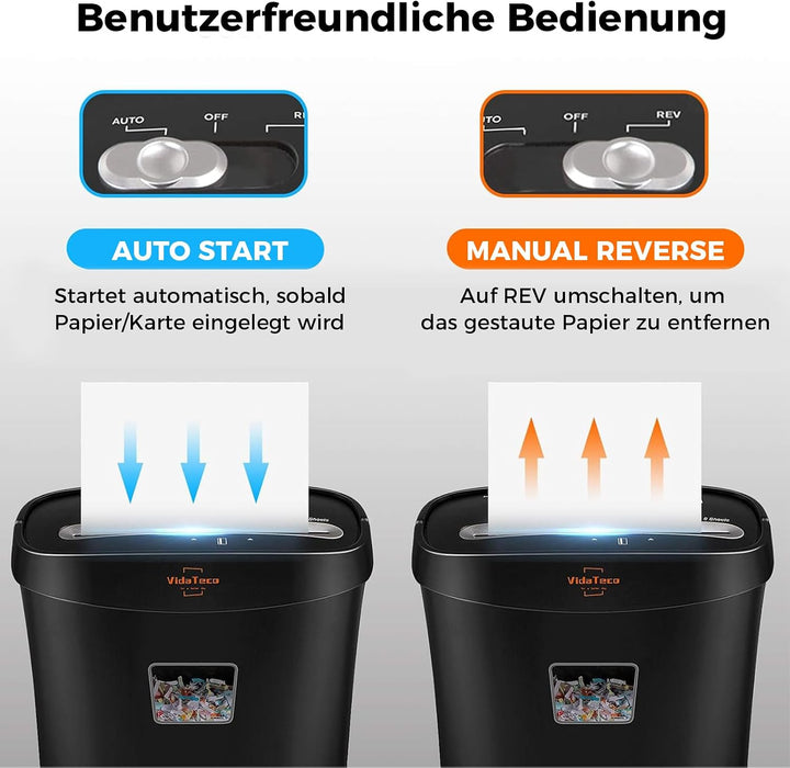 Aktenvernichter, VidaTeco 8 Blatt Kreuzschnitt Papierschredder für Kreditkarten/Heftklammer für Zuha