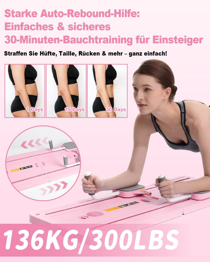 Pilates Board mit automatischem Rückprall – Faltbares Core-Trainingsgerät für Zuhause, inkl. Kniesch