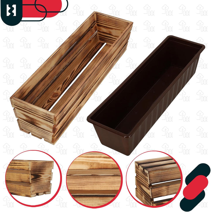 KOTARBAU® Blumenkasten für Balkon, Balkonkasten mit Kunststoffeinsatz 60 x 18 x 15 cm 3er Set Rustik