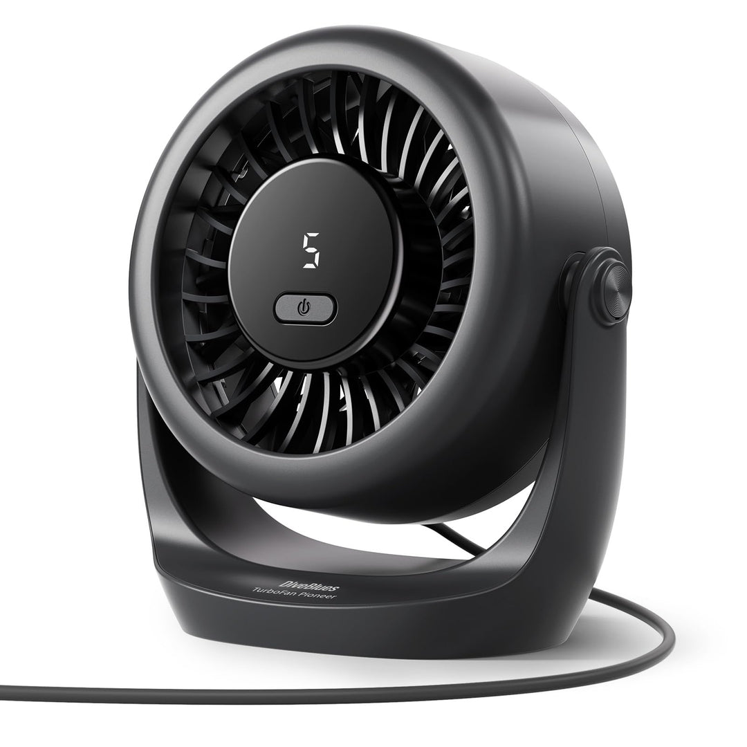Diveblues USB Turbo Tischventilator, Ultra-Leiser Mini Ventilator, Leistungsstarker Wind, LED-Displa