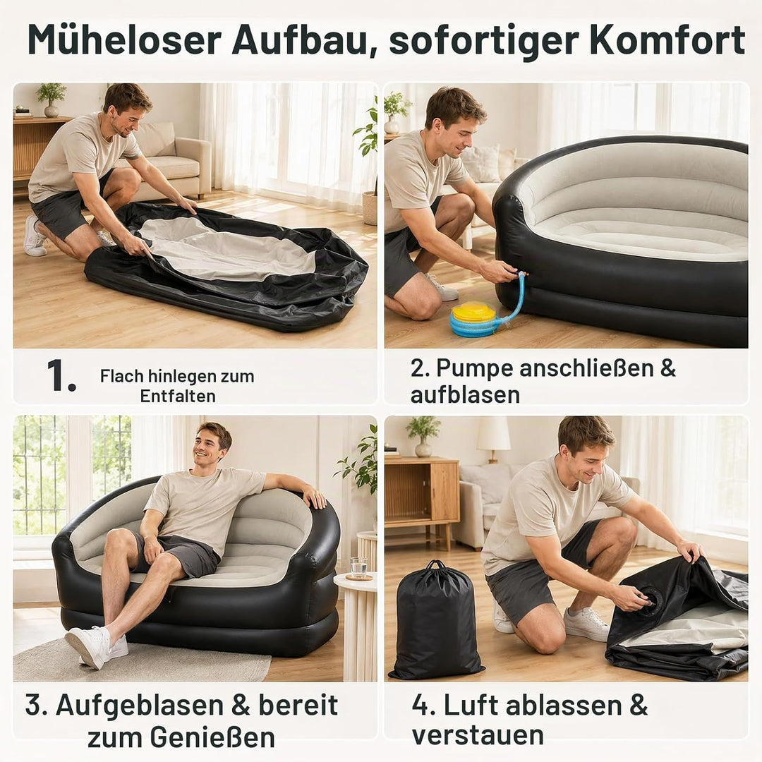 2-Sitzer Aufblasbares Sofa 140x84x70 cm, Komfortable Tragbare Luftsofa, Couch Aufblasbar, Blas-Sofa