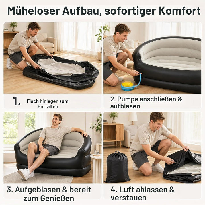 2-Sitzer Aufblasbares Sofa 140x84x70 cm, Komfortable Tragbare Luftsofa, Couch Aufblasbar, Blas-Sofa