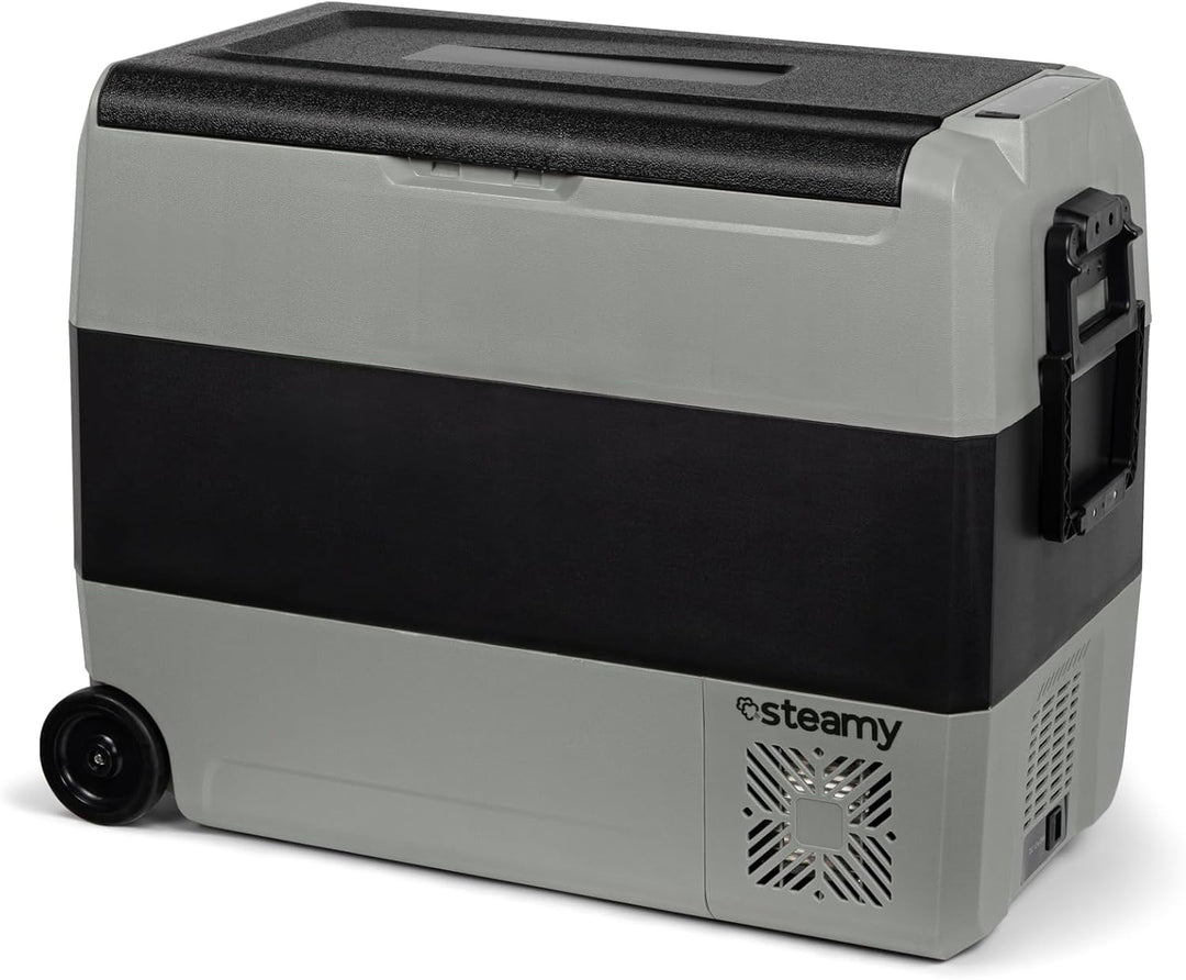 Steamy-E Dual Zone 60 Roller, Elektrische Kompressor Kühlbox mit Rollen, 56 Liter, 12V/ 230V, zum Kü