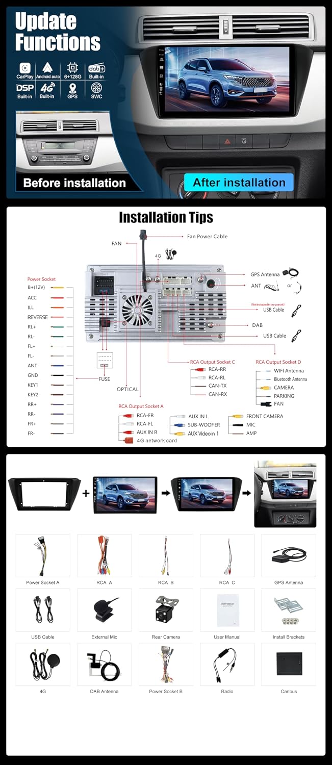 Eingebaut 4G &amp; DAB | Android 15 QLED Autoradio für VW Skoda Fabia (2015-2019) | 6G+128G | Carplay An