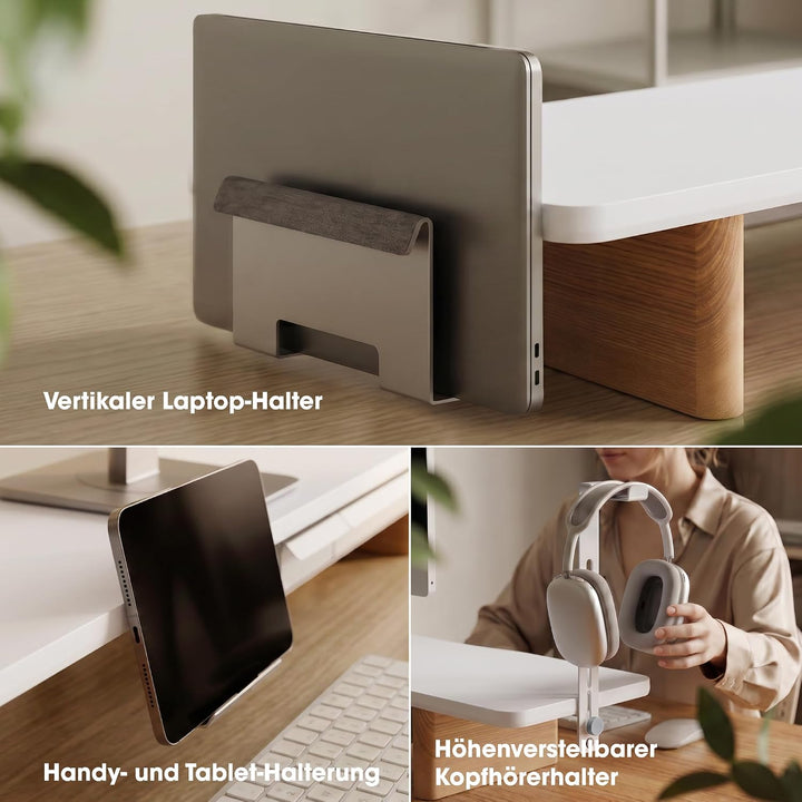 Fenge Dual Monitorständer mit 2 Herausnehmbaren Schubladen,Weiss, Weiss