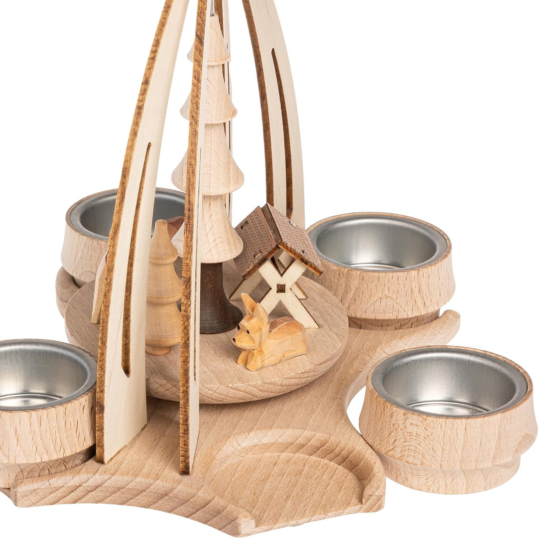 SIKORA Traditionelle Weihnachtspyramide aus Holz handgefertigte Teelicht Tischpyramide aus dem Erzge