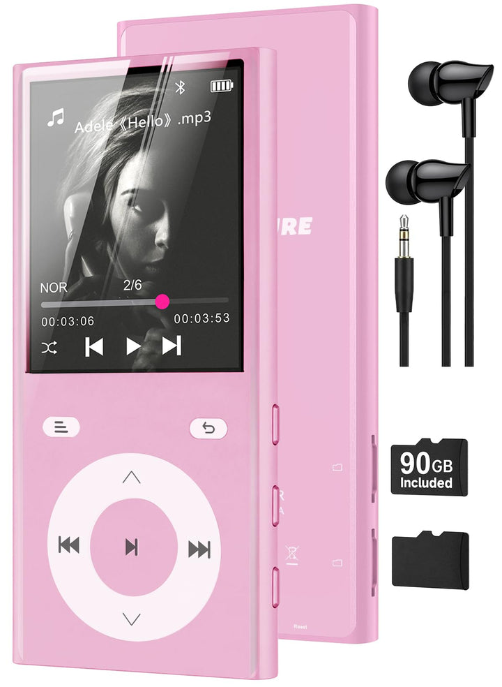 90GB MP3 Player Bluetooth 5.3, Musik Player 2 TF-Kartensteckplätzen Rosa, Rosa