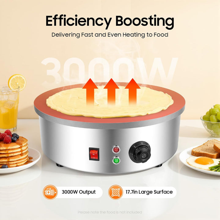 45cm Crepes Maker Elektrisch 3000W Gastro - Profi Gusseisen Crêpes Platte &amp; Fladenbäcker für Gözleme