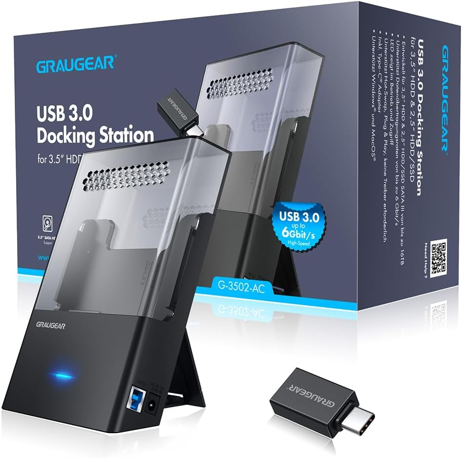 GRAUGEAR | Festplatten-Docking-Station für 3,5 Zoll, 2,5 Zoll SATA HDD/SSD | Festplattengehäuse | US