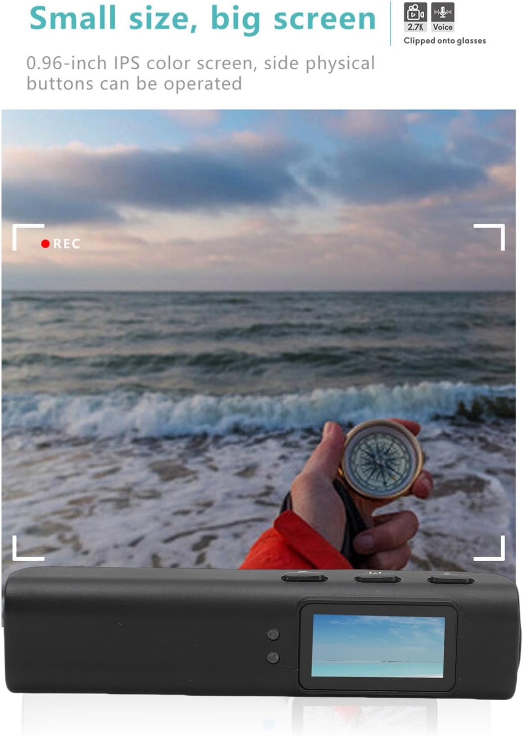 Clip-on-Kamera für Brillen, 2,7K 30fps HD 110° Weitwinkelbrille, FPV-Sportkamera mit 0,96-Zoll-Displ