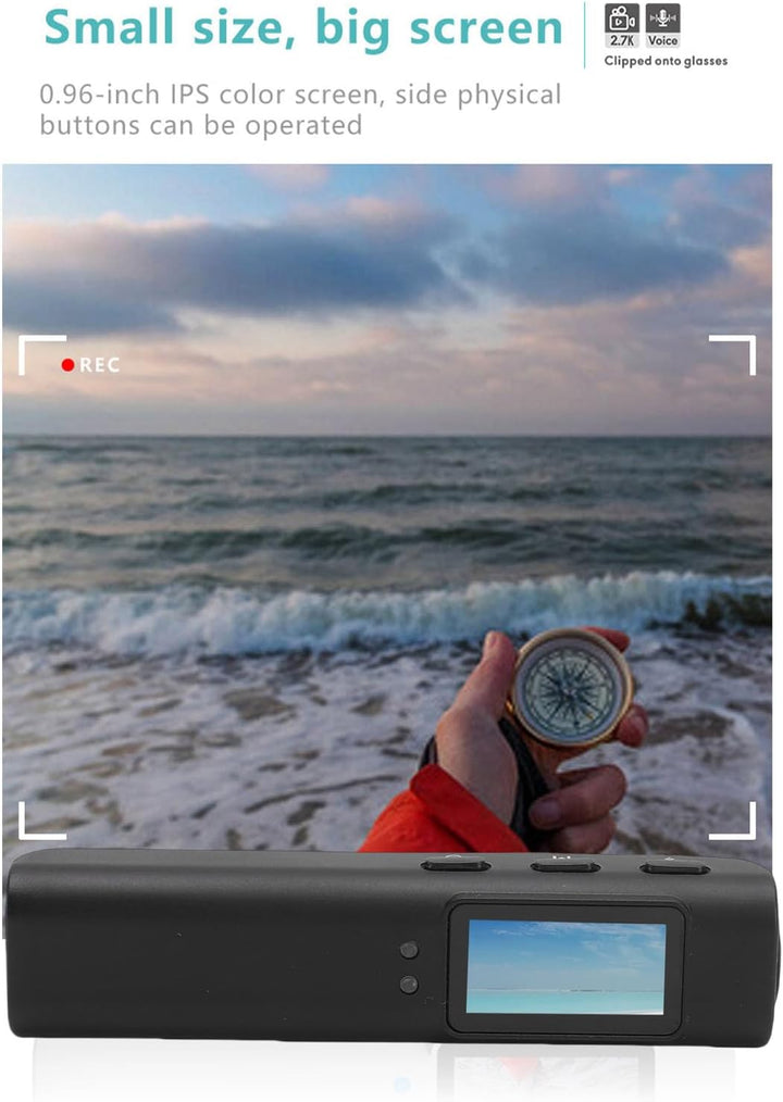 Clip-on-Kamera für Brillen, 2,7K 30fps HD 110° Weitwinkelbrille, FPV-Sportkamera mit 0,96-Zoll-Displ