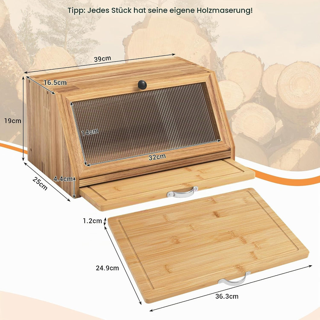 YOUDENOVA Brotkasten mit Schneidebrett, Holz Brotkorb Boxen Aufbewahrung Brotbox, Aufbewahrungsbox f