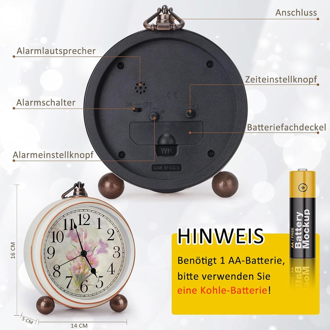 BVI BOOMERVIVI Tischuhr Analog 14 cm, Vintage Tischuhr ohne Ticken mit Lautlosem Uhrwerk, Batteriebe