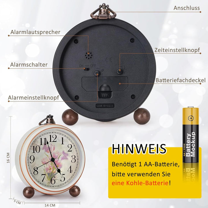 BVI BOOMERVIVI Tischuhr Analog 14 cm, Vintage Tischuhr ohne Ticken mit Lautlosem Uhrwerk, Batteriebe