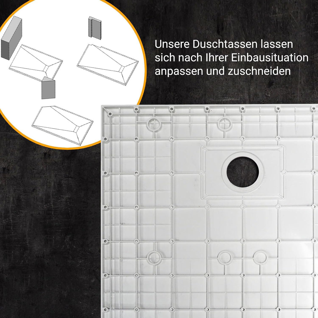 WITEN&amp;NOCK flache SMC Duschwanne 80x80cm weiss Brausewanne mit 90mm Siphon Weiss 80x80cm, Weiss 80x8