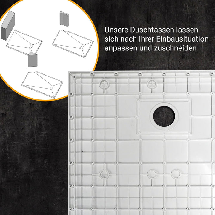 WITEN&amp;NOCK flache SMC Duschwanne 80x80cm weiss Brausewanne mit 90mm Siphon Weiss 80x80cm, Weiss 80x8