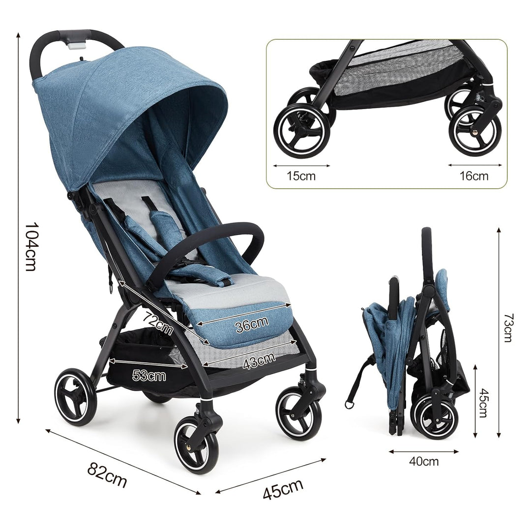 GarveeTech Leichter, Einhändig Klappbarer Kinderwagen, Kompakt Reisebuggy Blau, Blau