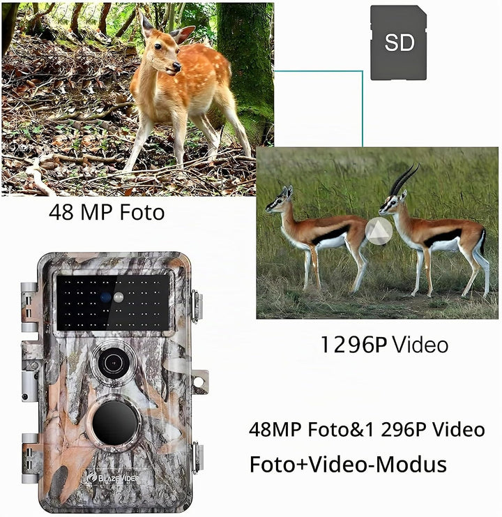 BlazeVideo WildKamera Beutekamera Nachtsichtkamera mit 32MP Foto 1296P HD-Video, 36-Stück LED Invisi