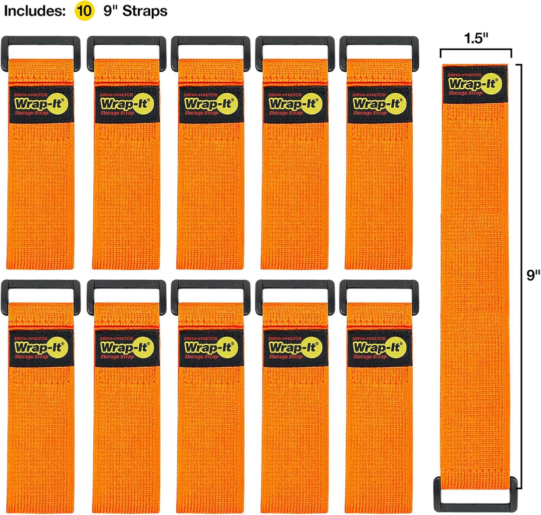 Super Stretch Wrap-It Storage Straps – (10) 22,9 cm orange – elastische Klettverschlüsse – Verlänger