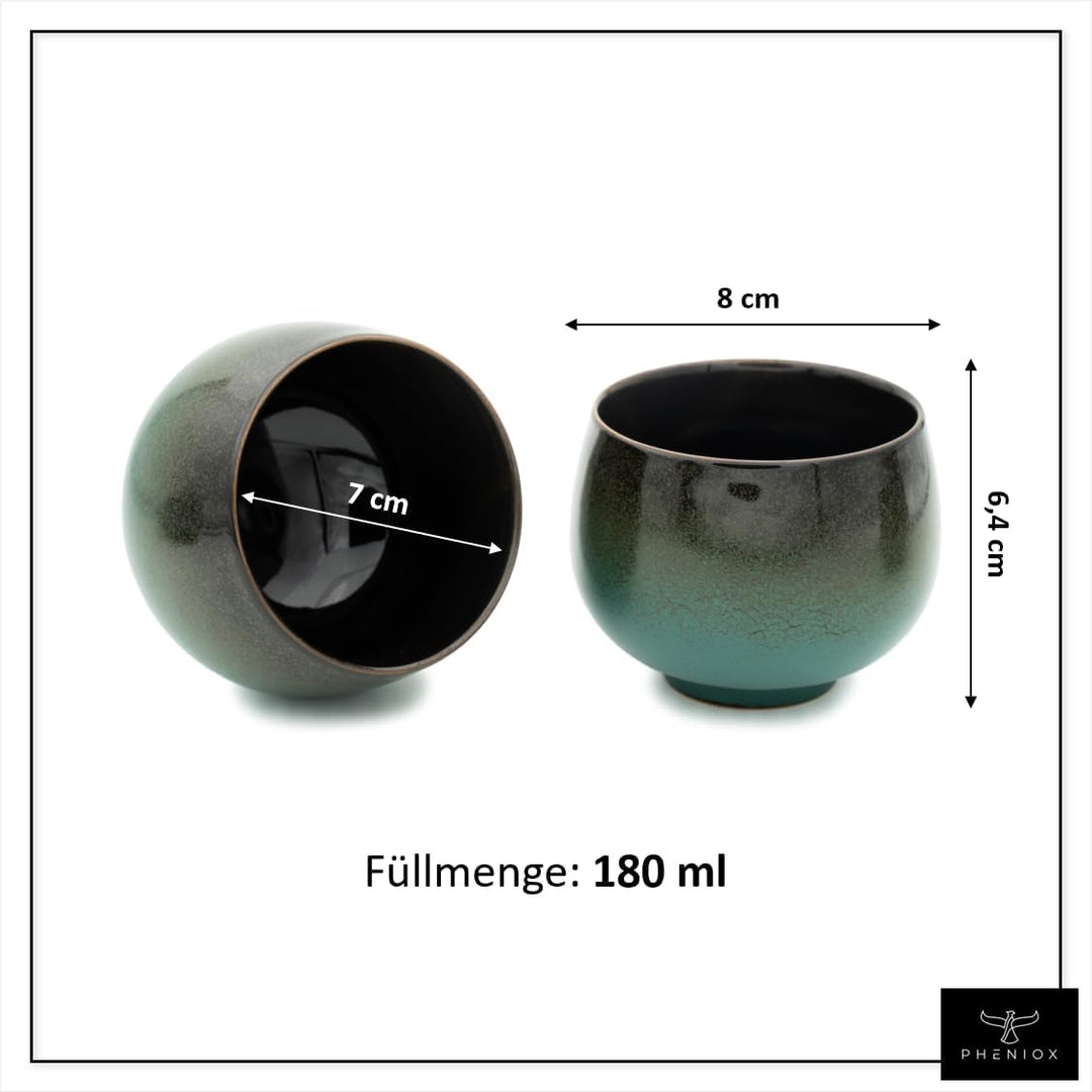 Pheniox | Cappuccino Tassen Set Jade | 4-teilig | 160 ml | hochwertige Kaffee Tassen aus Steingut |