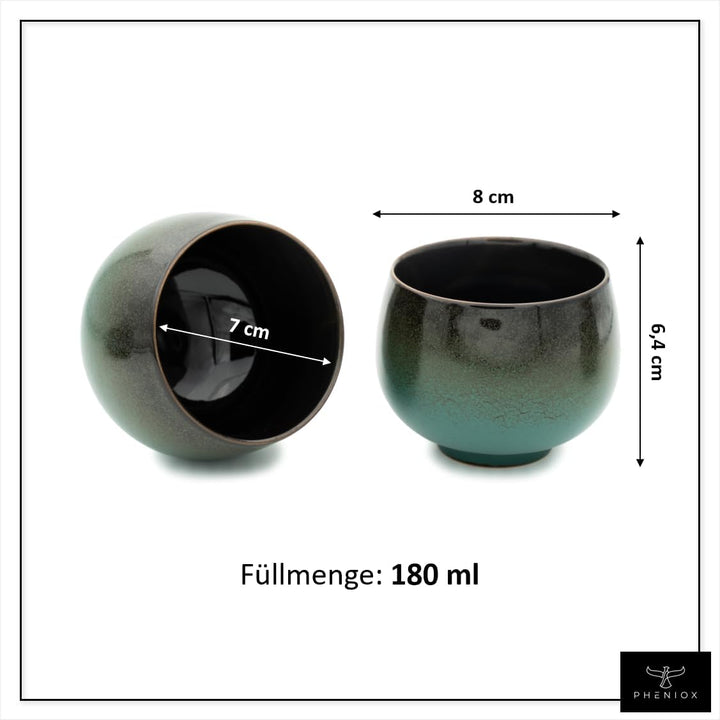 Pheniox | Cappuccino Tassen Set Jade | 4-teilig | 160 ml | hochwertige Kaffee Tassen aus Steingut |