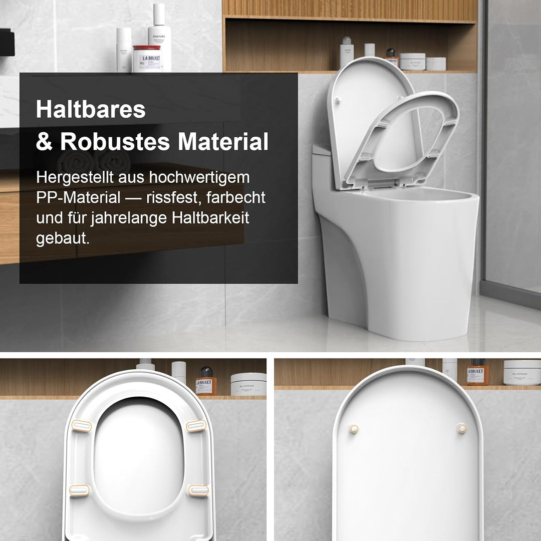 SURFOU Toilettendeckel mit Absenkautomatik, D-Form WC-Sitz aus PP D-Form Duroplast, D-Form Duroplast
