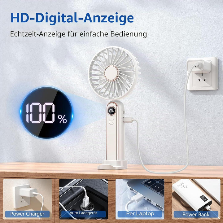 Handventilator, Tragbarer Mini Ventilator, Wiederaufladbar USB Ventilator, Kleiner Ventilator mit 6