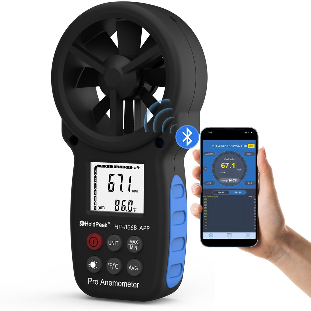 Anemometer Bluetooth Wireless Handheld 866B-APP, Anemometer Bluetooth Windmessgerät misst Windgeschw