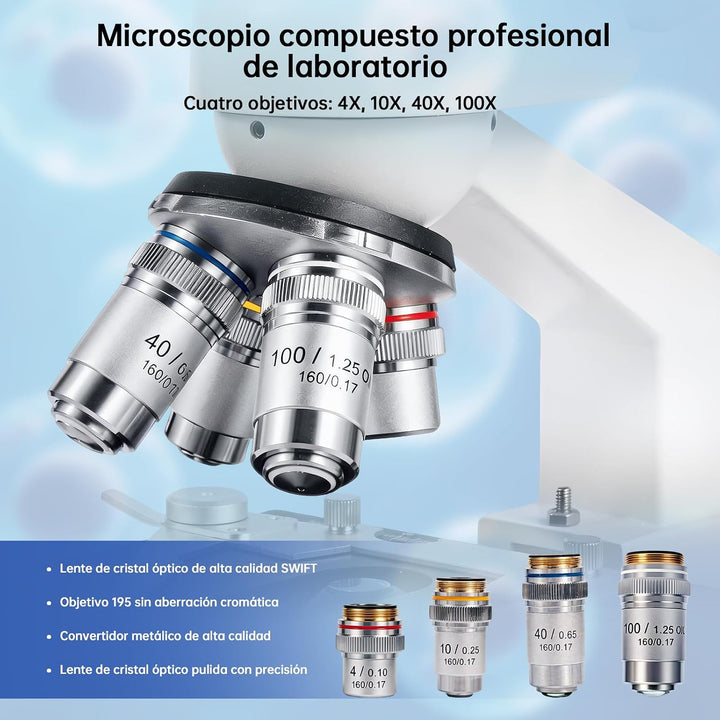 SWIFT SW320B Binokulares Mikroskop 40X–5000X, professionelles Labormikroskop mit 2-MP-Kamera, Transp