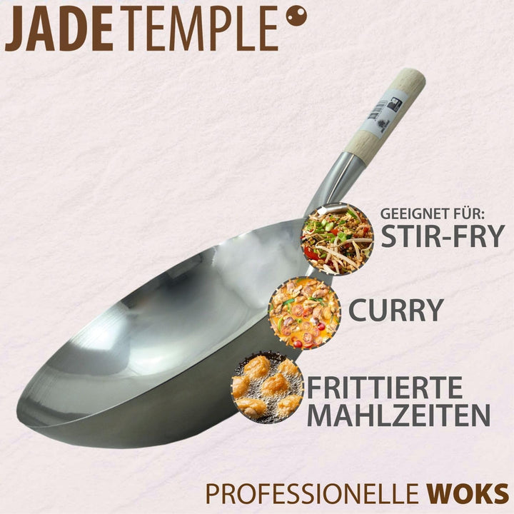 JADE TEMPLE Edelstahl Wok, runder Boden, D: 35 cm, Silber